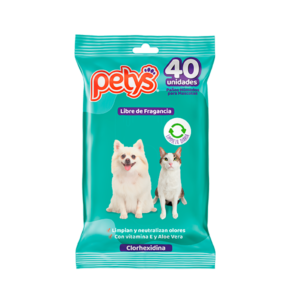 PAÑOS HÚMEDOS PETYS CLORHEXIDINA 40 UNID << GATO-PERRO